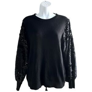 SIONI Sequin Sleeve Rib Knit Sweater Bloomingdale’s Black Color  Size M.